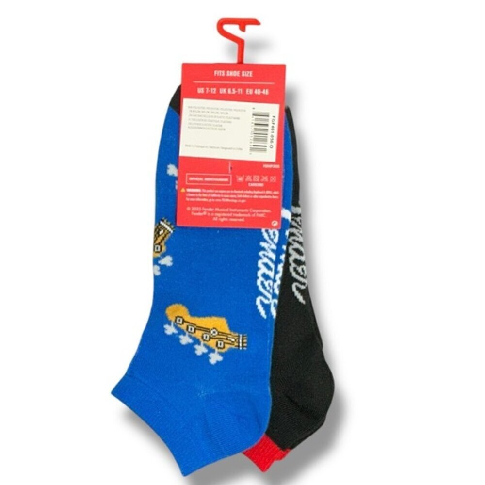 Fender Guitar Casual Socks 2 Pair Set Black Blue Adult Unisex Men 7-12 One Size - Picture 8 of 16